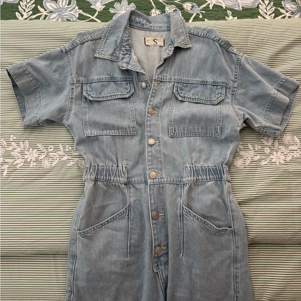 We The Free Light Blue Denim Jumpsuit